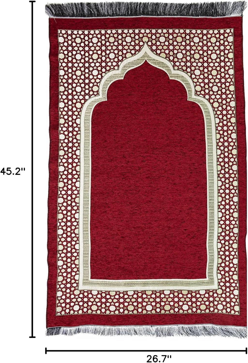 Turkish Islamic Prayer Mat - Thin Woven Chenille Sajjadah - Intricate Praying Rug Ramadan Eid Gift - Traditional Muslim Janamaz Sajada for Men Women - Geometric Selcuk Star (Red)