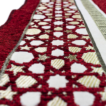 Turkish Islamic Prayer Mat - Thin Woven Chenille Sajjadah - Intricate Praying Rug Ramadan Eid Gift - Traditional Muslim Janamaz Sajada for Men Women - Geometric Selcuk Star (Red)